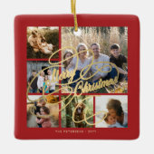 Klassieke elegante rood goud 6 foto collage keramisch ornament (Voorkant)