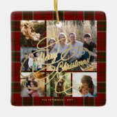 Klassieke elegante rood groene plaid 6 foto collag keramisch ornament (Voorkant)