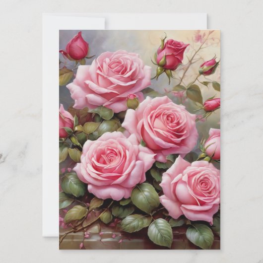 Klassieke Elegante Roze Rozen Bruiloft Uitnodiging (Achterkant)