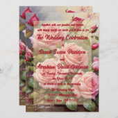 Klassieke Elegante Roze Rozen Bruiloft Uitnodiging (Voorkant / Achterkant)