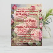 Klassieke Elegante Roze Rozen Bruiloft Uitnodiging (Staand voorkant)