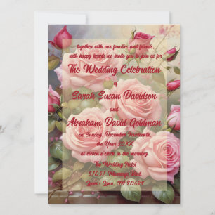 Klassieke Elegante Roze Rozen Huwelijksuitnodiging Kaart