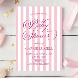Klassieke Elegante Roze Strepen Meisje Baby Shower Kaart