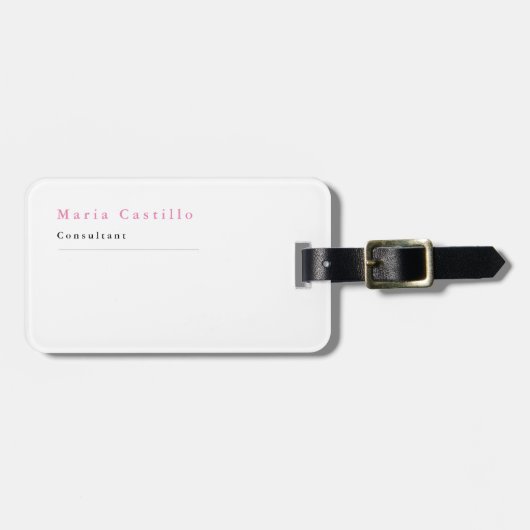 Klassieke elegante roze witte minimumplaat bagagelabel (Voorkant horizontaal)