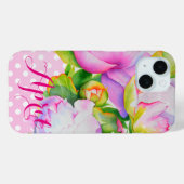 Klassieke elegante roze witte pioen bloemige polka Case-Mate iPhone case (Achterkant (horizontaal))