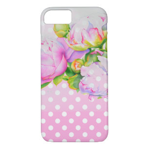 Klassieke elegante roze witte pioen bloemige polka Case-Mate iPhone case