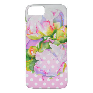 Klassieke elegante roze witte pioen bloemige polka Case-Mate iPhone case