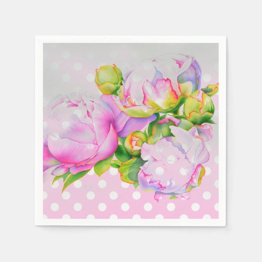 Klassieke elegante roze witte pioen bloemige polka servetten (Voorkant)