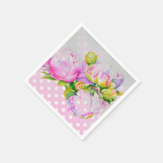 Klassieke elegante roze witte pioen bloemige polka servetten (Hoek)