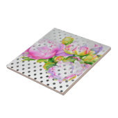 Klassieke elegante roze witte pioen bloemige polka tegeltje (Zijkant)