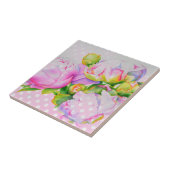 Klassieke elegante roze witte pioen bloemige polka tegeltje (Zijkant)