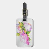 Klassieke elegante roze witte pioen florale waterv bagagelabel (Voorkant verticaal)