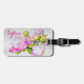 Klassieke elegante roze witte pioen florale waterv bagagelabel (Voorkant horizontaal)