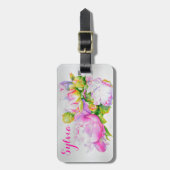Klassieke elegante roze witte pioen florale waterv bagagelabel (Voorkant verticaal)