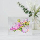 Klassieke elegante roze witte pioen florale waterv briefkaart (Staand voorkant)