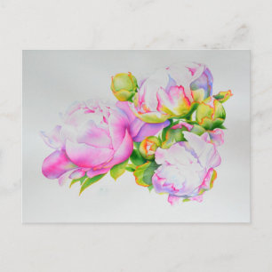 Klassieke elegante roze witte pioen florale waterv briefkaart