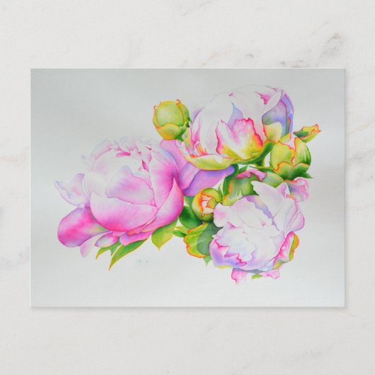 Klassieke elegante roze witte pioen florale waterv briefkaart (Voorkant)