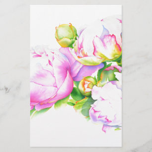 Klassieke elegante roze witte pioen florale waterv briefpapier