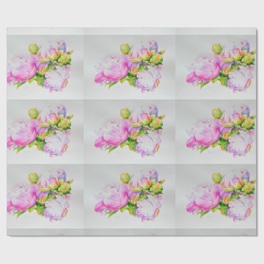 Klassieke elegante roze witte pioen florale waterv cadeaupapier (Vlak)