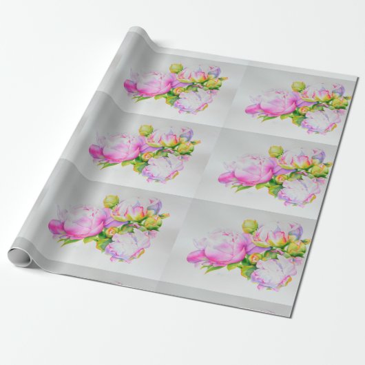 Klassieke elegante roze witte pioen florale waterv cadeaupapier (Uitgerold)