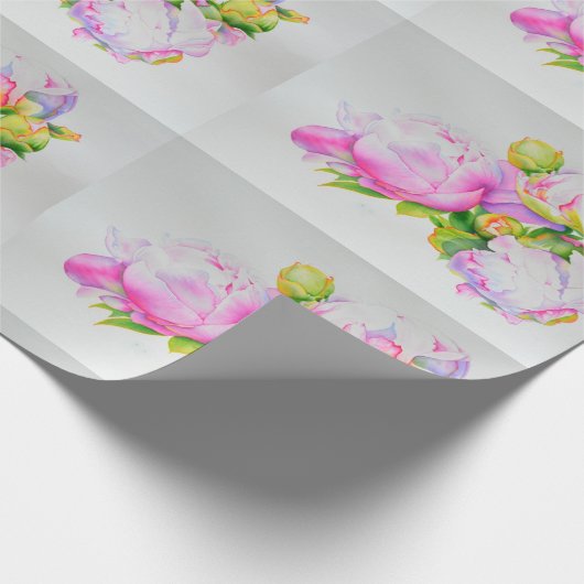 Klassieke elegante roze witte pioen florale waterv cadeaupapier (Hoek)