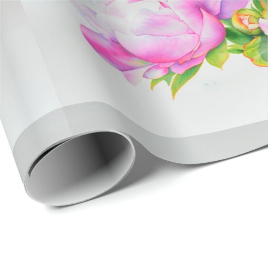 Klassieke elegante roze witte pioen florale waterv cadeaupapier (Rol Hoek)