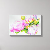 Klassieke elegante roze witte pioen florale waterv canvas afdruk (Voorkant)