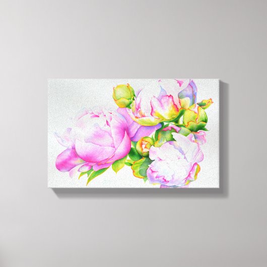 Klassieke elegante roze witte pioen florale waterv canvas afdruk (Voorkant)