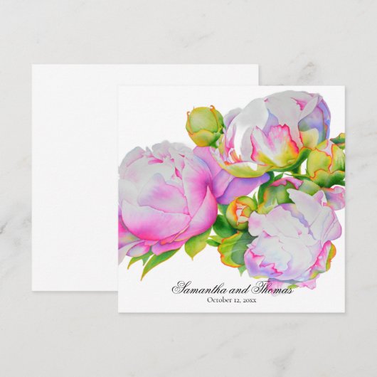 Klassieke elegante roze witte pioen florale waterv kaart (Voorkant / Achterkant)