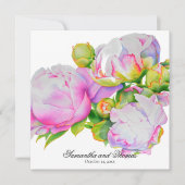 Klassieke elegante roze witte pioen florale waterv kaart (Voorkant)