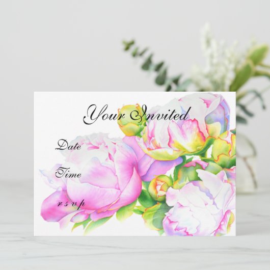 Klassieke elegante roze witte pioen florale waterv kaart (Staand voorkant)