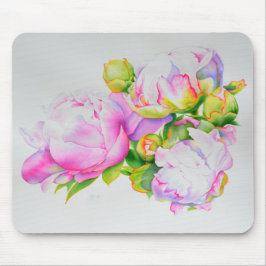 Klassieke elegante roze witte pioen florale waterv muismat