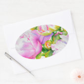 Klassieke elegante roze witte pioen florale waterv ovale sticker (Envelop)