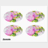 Klassieke elegante roze witte pioen florale waterv ovale sticker (Vel)