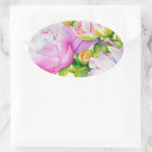 Klassieke elegante roze witte pioen florale waterv ovale sticker (Tas)