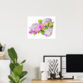 Klassieke elegante roze witte pioen florale waterv poster (Thuiskantoor)