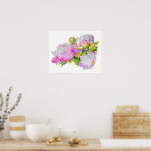 Klassieke elegante roze witte pioen florale waterv poster (Keuken)
