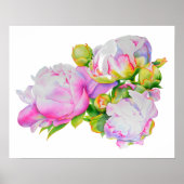 Klassieke elegante roze witte pioen florale waterv poster (Voorkant)