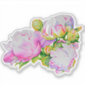 Klassieke elegante roze witte pioen florale waterv sticker (Voorkant)