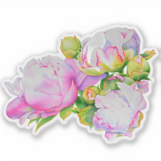 Klassieke elegante roze witte pioen florale waterv sticker (Voorkant)