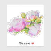 Klassieke elegante roze witte pioen florale waterv sticker (Vel)