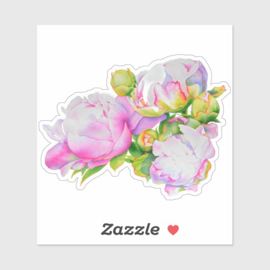 Klassieke elegante roze witte pioen florale waterv sticker (Vel)
