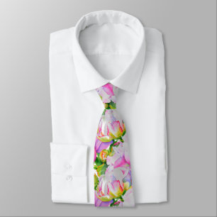 Klassieke elegante roze witte pioen florale waterv stropdas