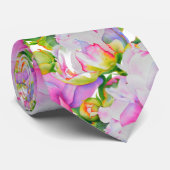 Klassieke elegante roze witte pioen florale waterv stropdas (Opgerold)