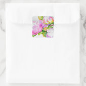 Klassieke elegante roze witte pioen florale waterv vierkante sticker (Tas)
