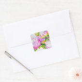 Klassieke elegante roze witte pioen florale waterv vierkante sticker (Envelop)