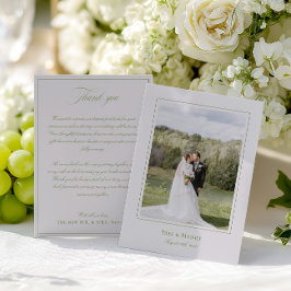 Klassieke Elegante Sage Green & Beige Trouwfoto Bedankkaart