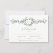 Klassieke Elegante Sage Groene Bladerige krans bru RSVP Kaartje (Voorkant)