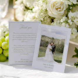 Klassieke Elegante Sage Groene & Blauwe Trouwfoto Bedankkaart