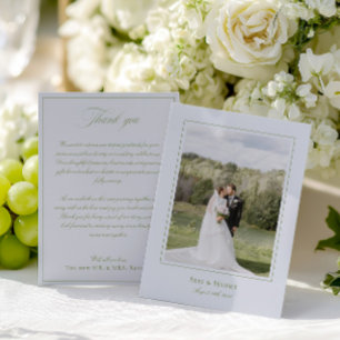 Klassieke Elegante Sage Groene & Blauwe Trouwfoto Bedankkaart